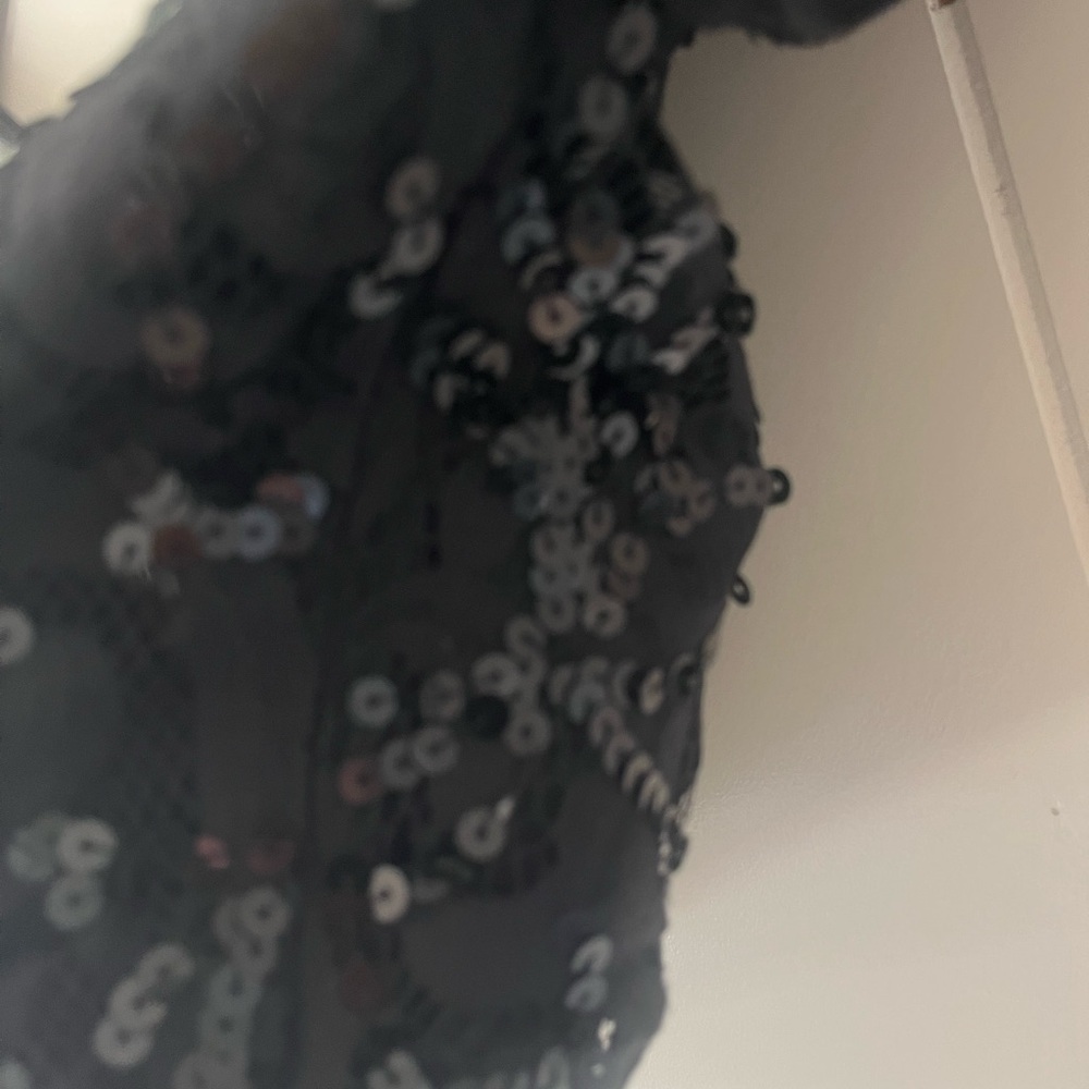 Express Black Sequin Crop Top - Picture 6 of 7